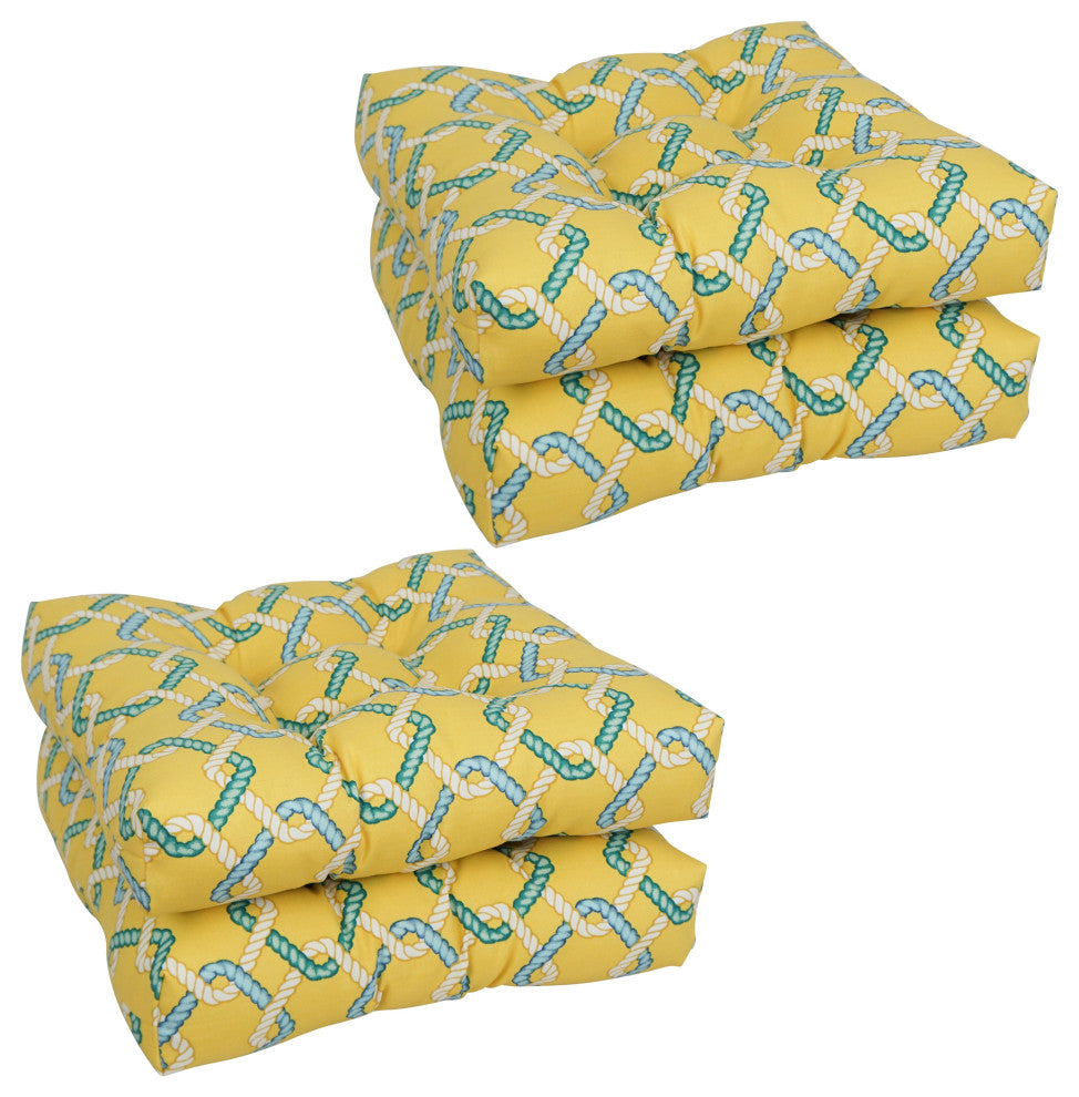19" Squared Outdoor Tufted Dining Chair Cushions, Set of 4, Capecod Summer
