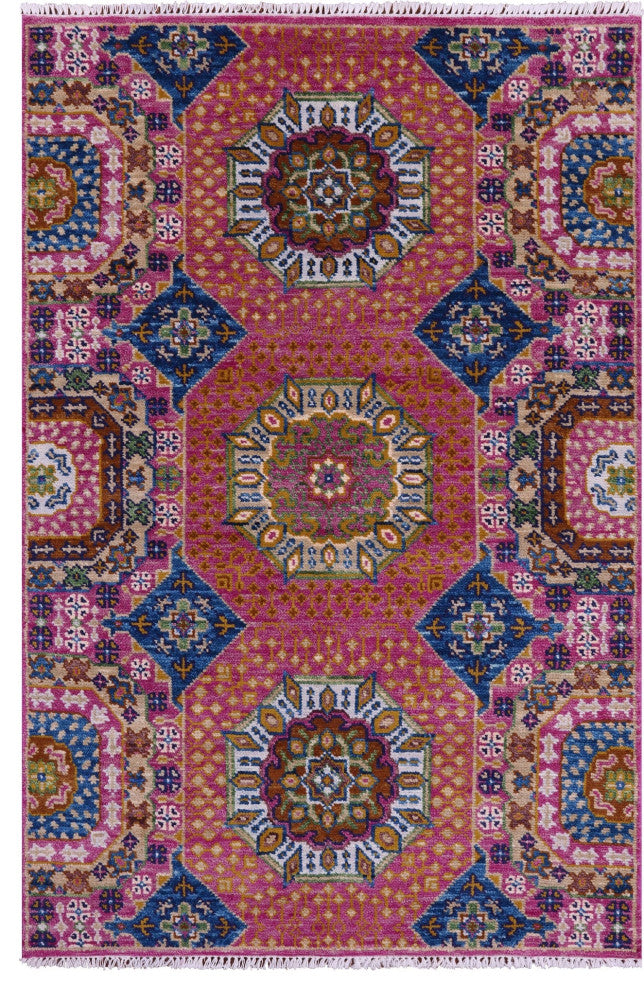 4' 0" X 6' 2" Geometric Mamluk Hand-Knotted Wool Rug - Q15892
