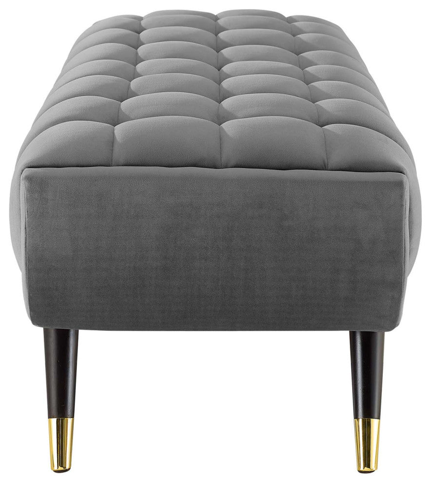 Accent Chair Bench, Velvet, Gray, Modern, Living Lounge Hotel Hospitality