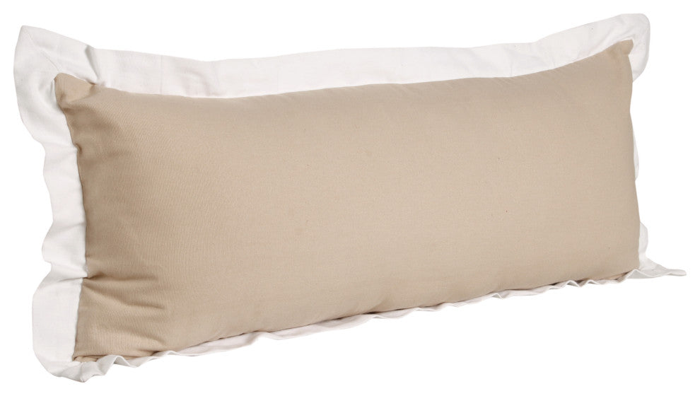 Ox Bay Handwoven Tan/White Bordered Organic Cotton Pillow Cover, 14"x36"