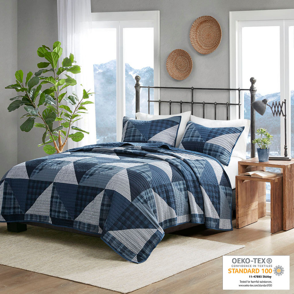Woolrich Olsen Olsen 3 Piece Oversized Cotton Quilt Set, Blue