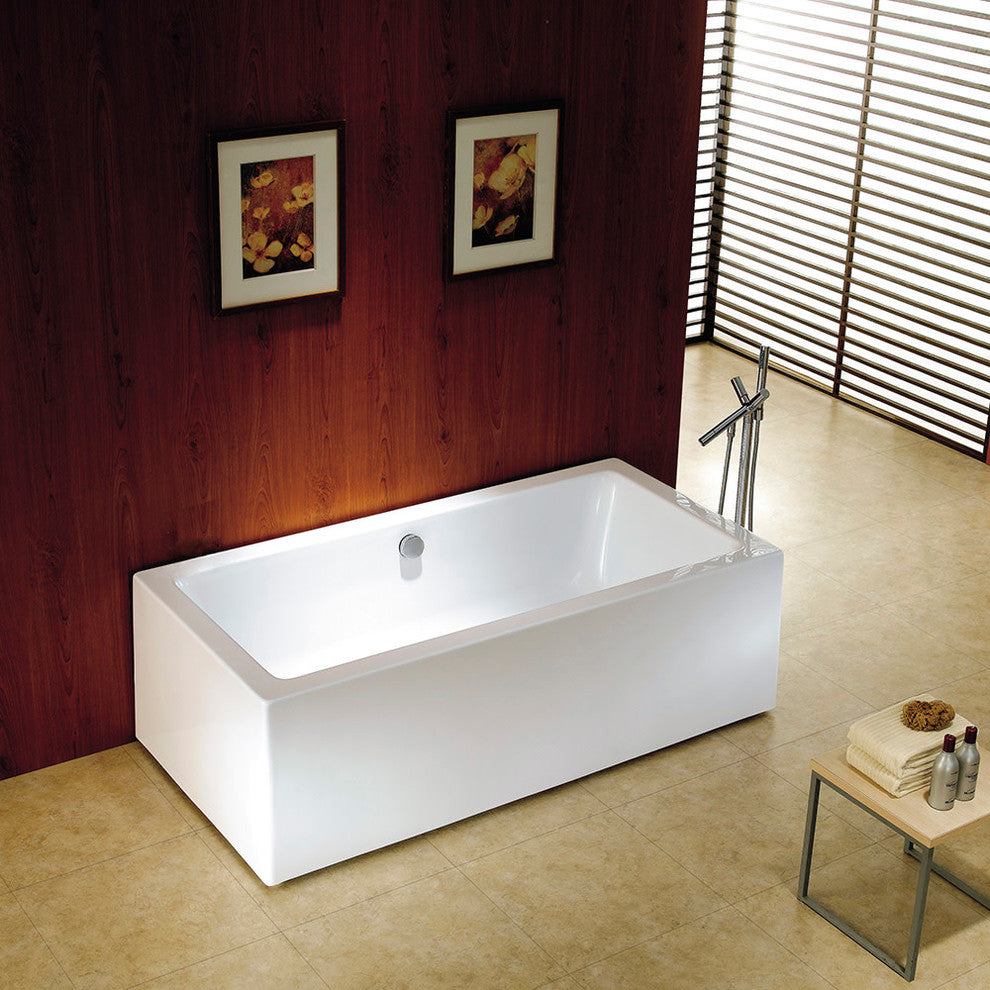Aqua Eden 67" Acrylic Freestanding Rectangular Tub With Drain, White