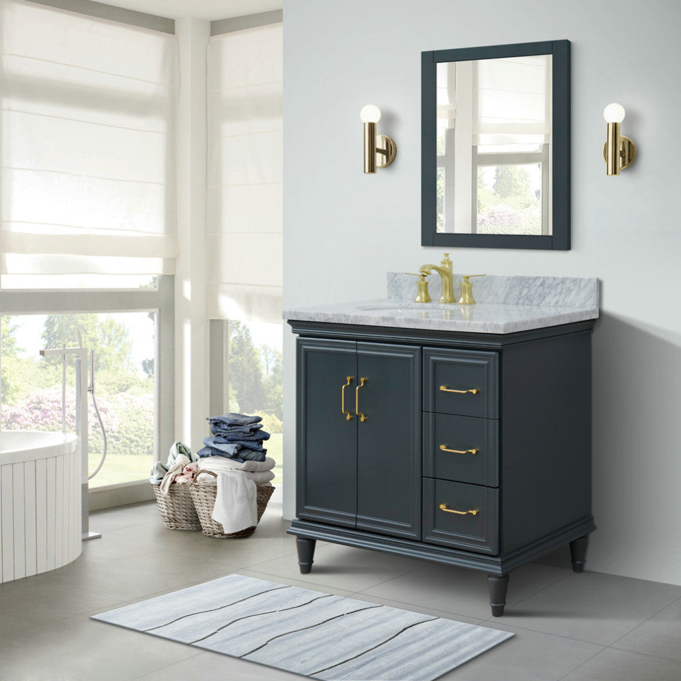 37" Single Vanity, Dark Gray Finish With White Carrara