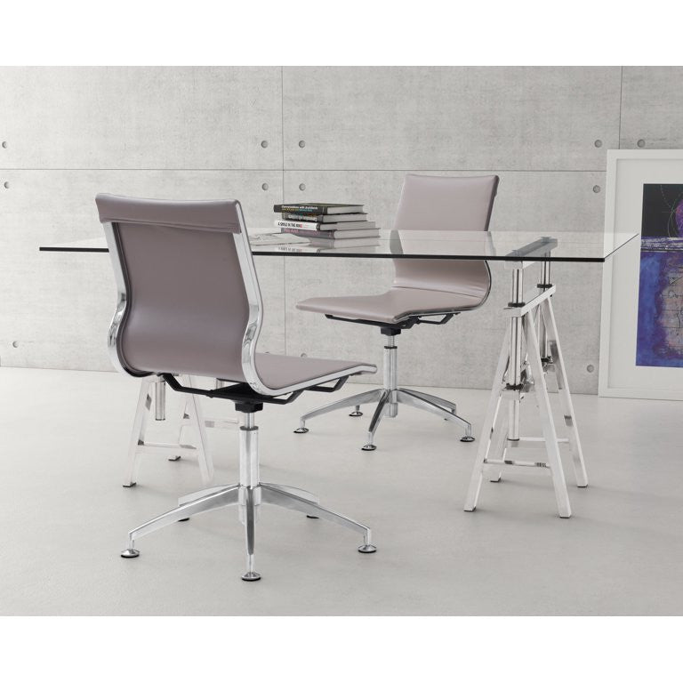 Elegant Office Chair, Slim Design With Chrome Base & Faux Leather Seat, Taupe