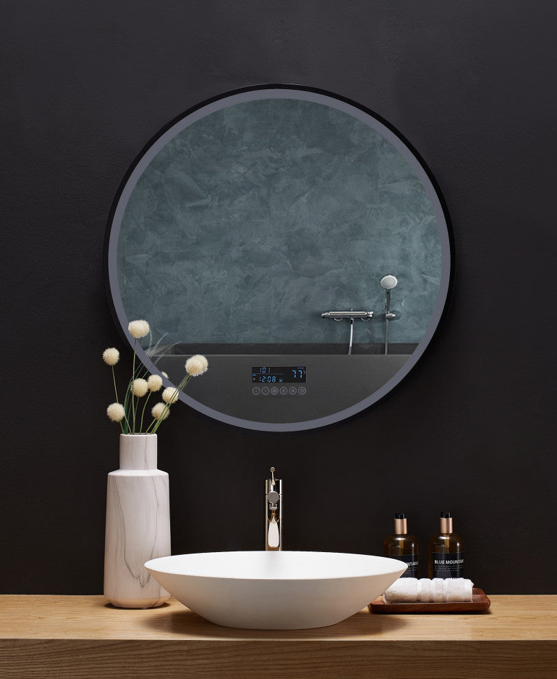 Cirque Round LED Mirror, 30", Bluetooth