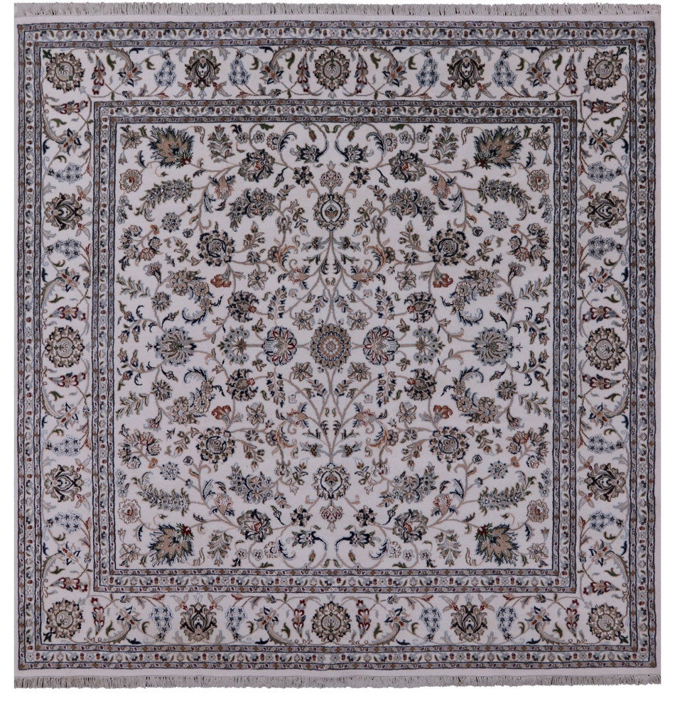 8' Square Wool and Silk Handmade Persian Nain Rug Q9341