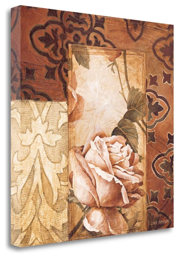 "Linen Roses I" By Linda Thompson, Giclee Print on Gallery Wrap Canvas