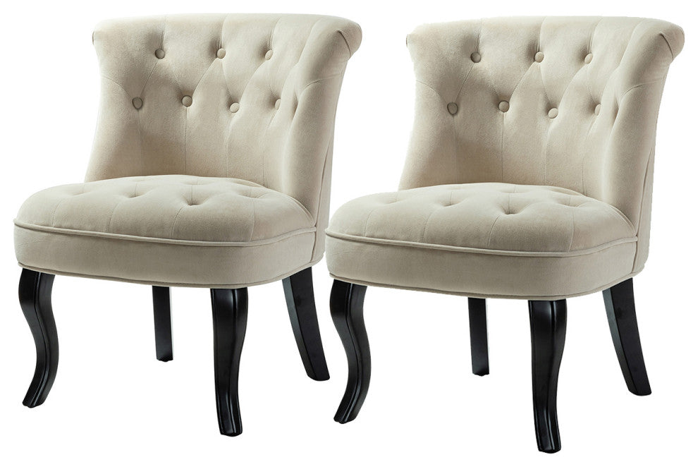 Upholstered Accent Chair With Tufted Back, Set of 2, Tan