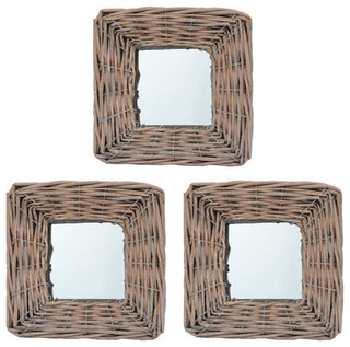 vidaXL Decorative Mirror Wall Mirror Bathroom Hallway Mirror 3 Pcs Wicker Frame