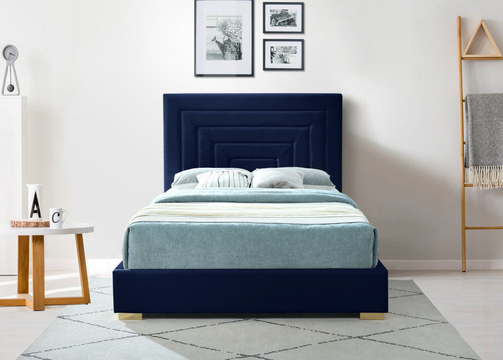 Nora Velvet Upholstered Bed, Navy, Queen