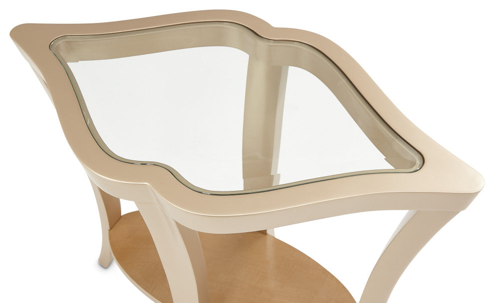 Malibu Crest Wood End Table with Glass Top - Chardonnay