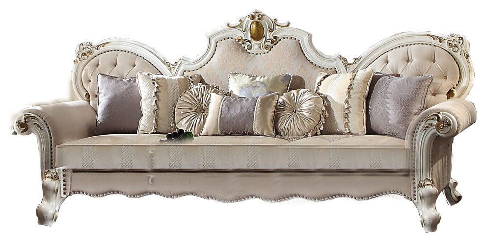 Benzara BM215005 Scrolled Back Oversized Sofa With Rolled Arms, White