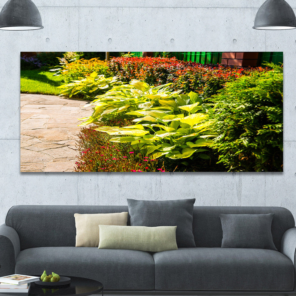 Modern Green Garden Design, Landscape Canvas Art Print, 60"x28"