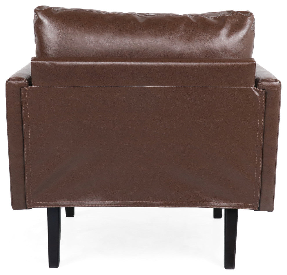Dowd Mid Century Modern Faux Leather Club Chair, Dark Brown