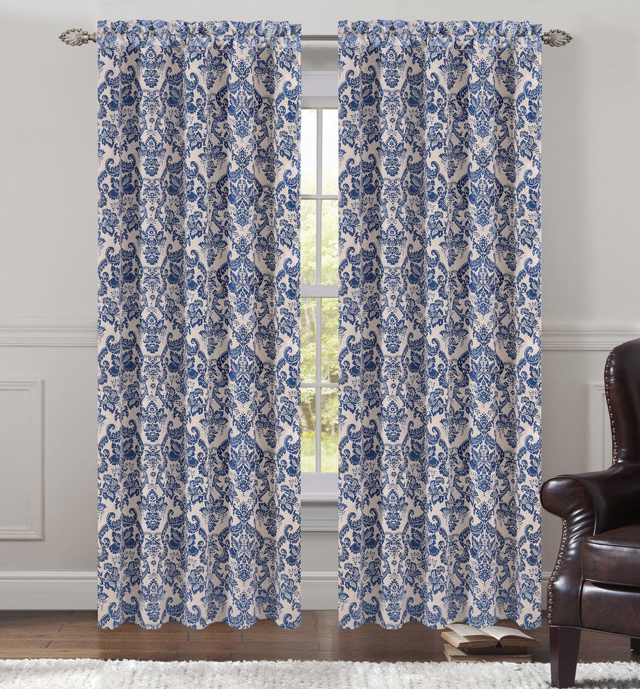 Jacquard Fern Drapery Curtain Panels, Blue, 50"x63", Set of 2