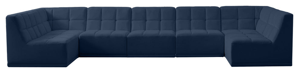 Relax Velvet Upholstered 7-Piece U-Shaped Modular Sectional, Navy