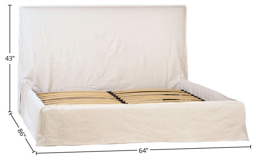 Stetson Ivory Linen Upholstered Slipcover Style Platform Panel Bed, Queen