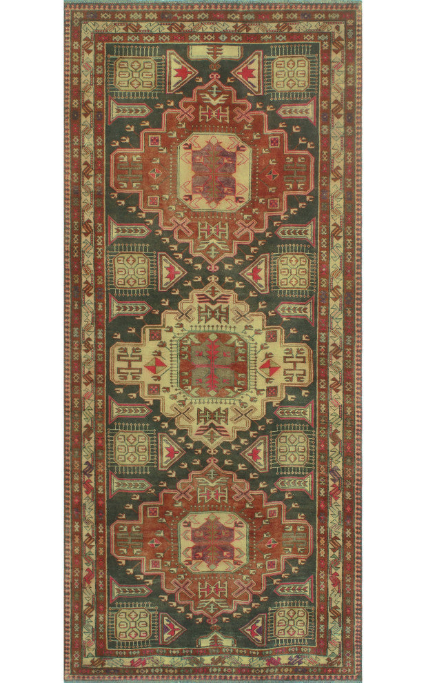 Semi-Antique Lexi Navy/Beige Runner, 4'3x9'10