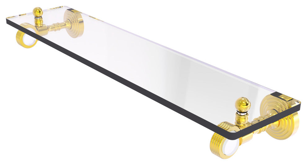 Pacific Grove 22" Glass Shelf with Groovy Accents, Polished Brass