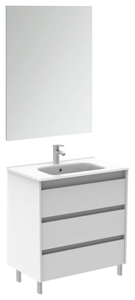 32" Freestanding 3 Drawers White Vanity Base Cabinet Sansa by Royo