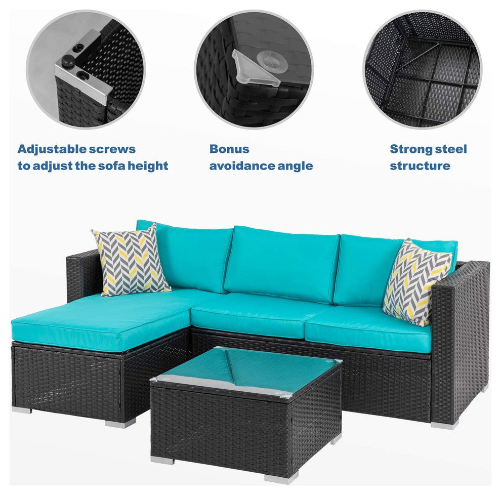 Outdoor Furniture Patio Sets Washable Couch Cushions Upgrade Wicker Black Rattan