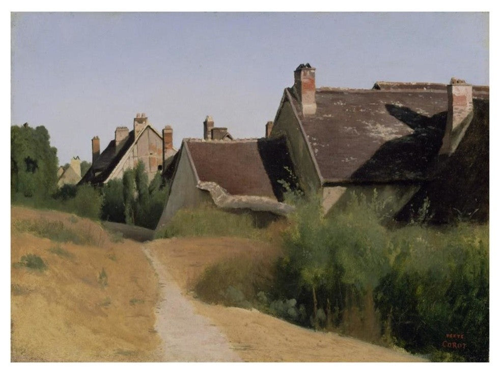 "Houses near Orleans" Paper Print by Jean-Baptiste-Camille Corot, 34"x26"