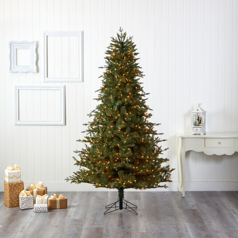 7.5' New Hampshire Spruce Faux Xmas Tree W/650 White Lights & Bendable Branches
