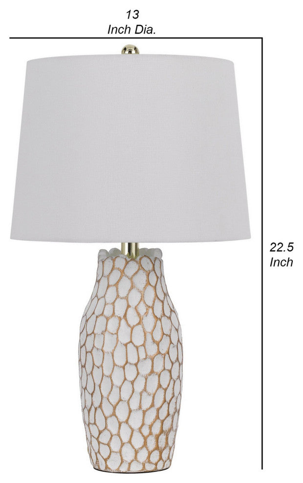 Benzara BM282183 23" Set of 2 Ceramic Table Lamp, Hammered Base, White, Gold