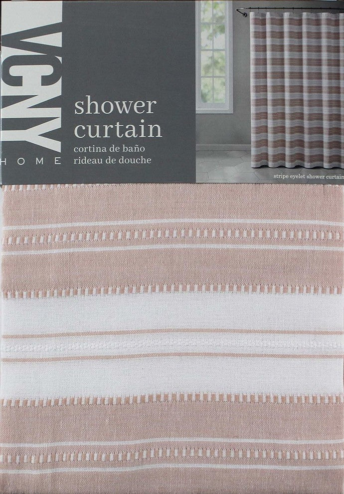 Fabric Shower Curtain: Striped Detailed Decorative Weave, Blush
