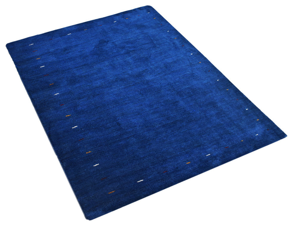 Hand Knotted Loom Silk Mix Area Rug Contemporary Blue