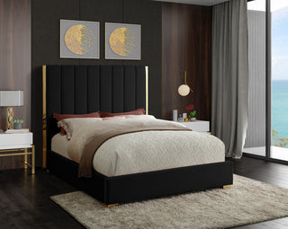 Becca Velvet Upholstered Bed, Black, Queen
