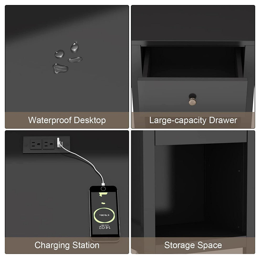 Nightstand with Charging Station, Drawer and Storage Space