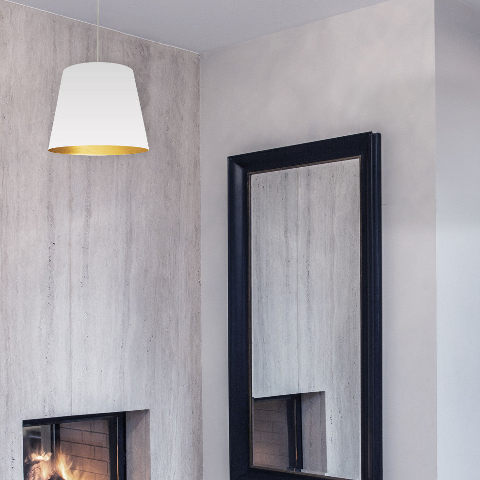 1-Light Oversized Drum Pendant,Small - Wht/Gld