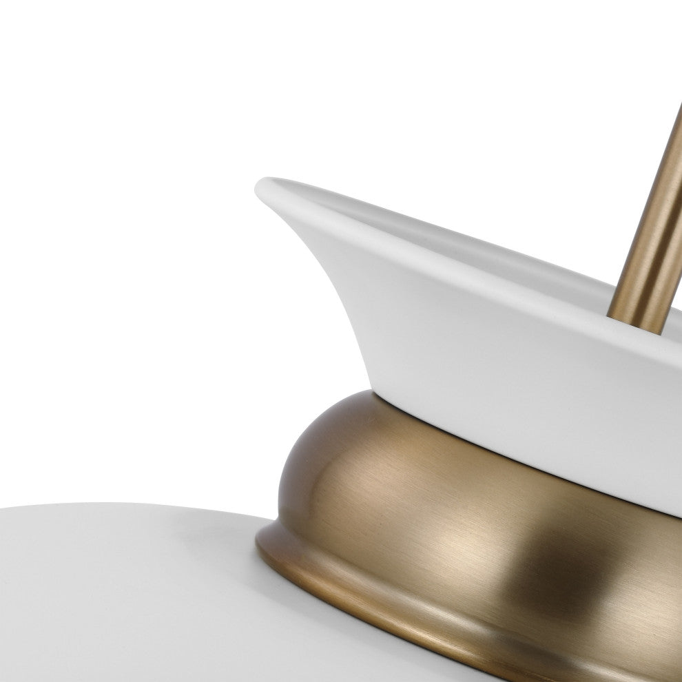 Perkins 1-Light Large Pendant, Matte White With Burnished Brass