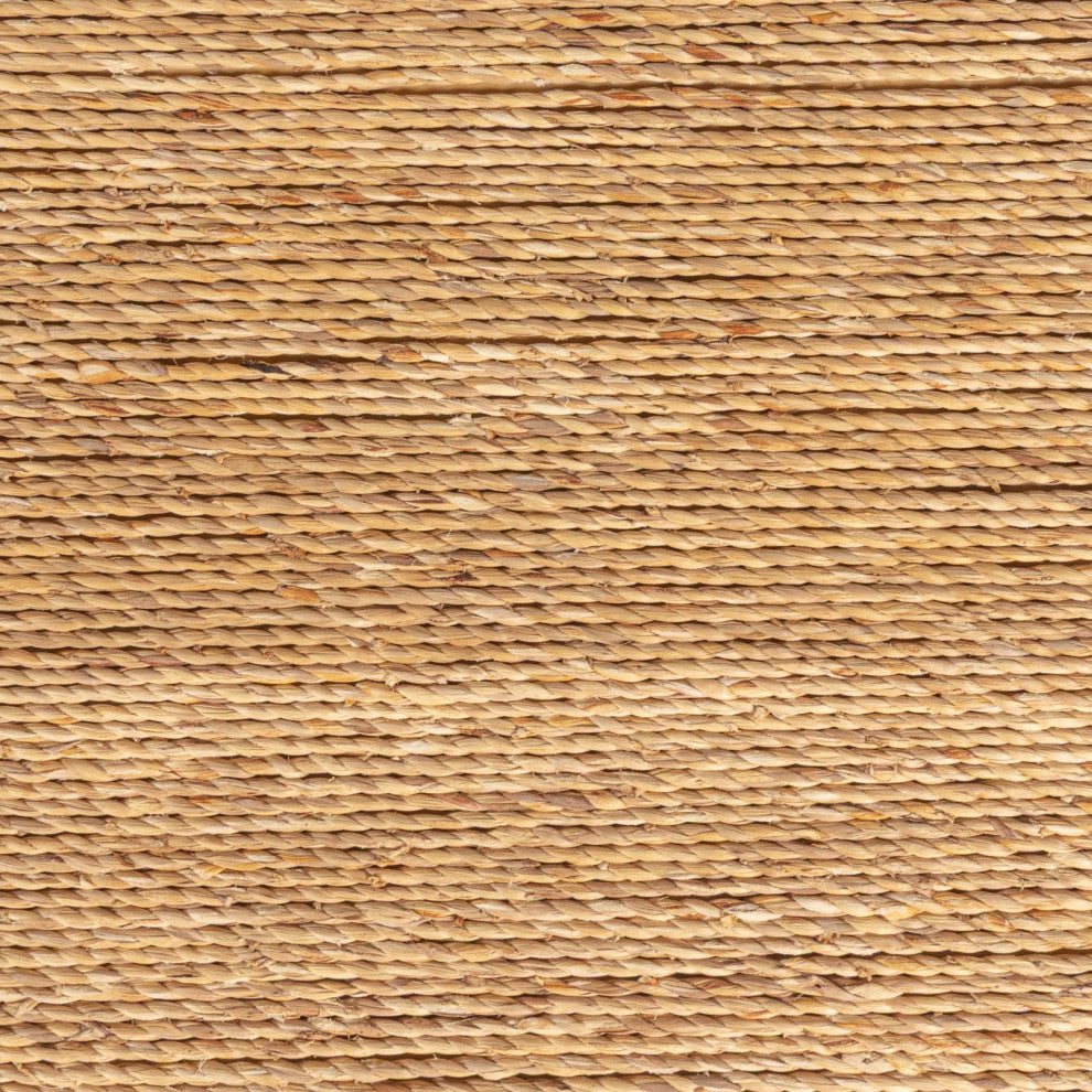 Woven Water Hyacinth and Acacia Wood Bench With Waterfall Edge, Natural