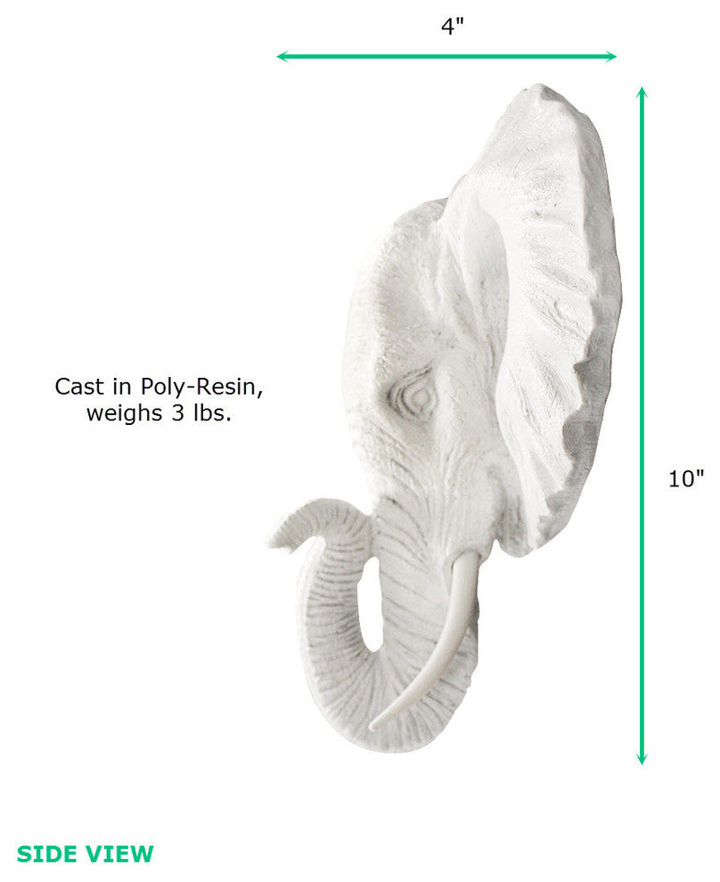 Faux Mounted Elephant Head, White, Mini