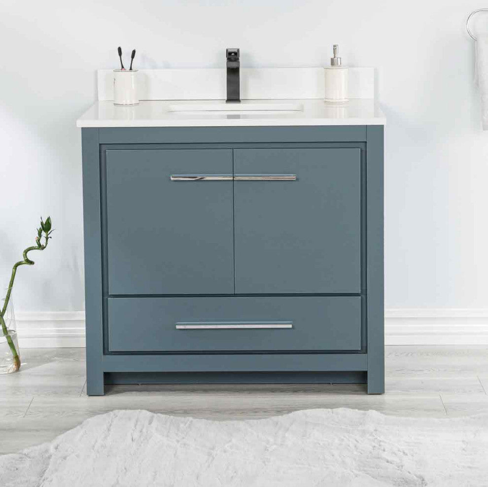Mila Collection 36" Bathroom Vanity With Sink, Mirror, Countertop, Alasca Blue