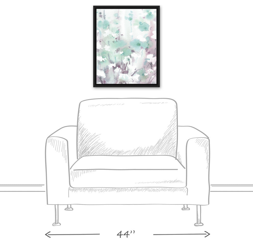 Hazy Mint Lilac Floral 16x20 Black Floating Framed Canvas