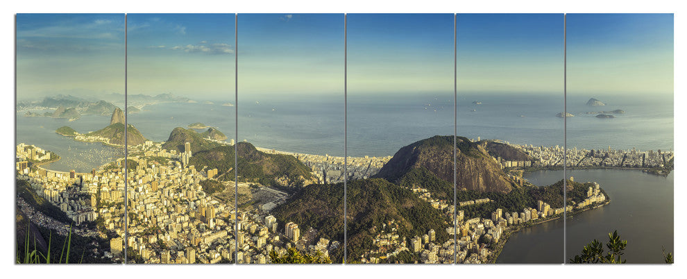 Rio De Janeiro with Copacabana, Landscape Canvas Art Print, 70"x28", 6 Panels