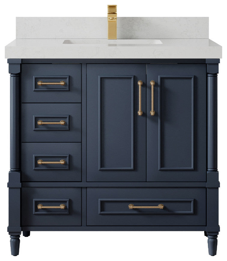 Aberdeen 36 Center Sink Bath Vanity in Hale Navy Blue  2" Carrara Quartz