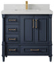 Aberdeen 36 Center Sink Bath Vanity in Hale Navy Blue  2" Carrara Quartz