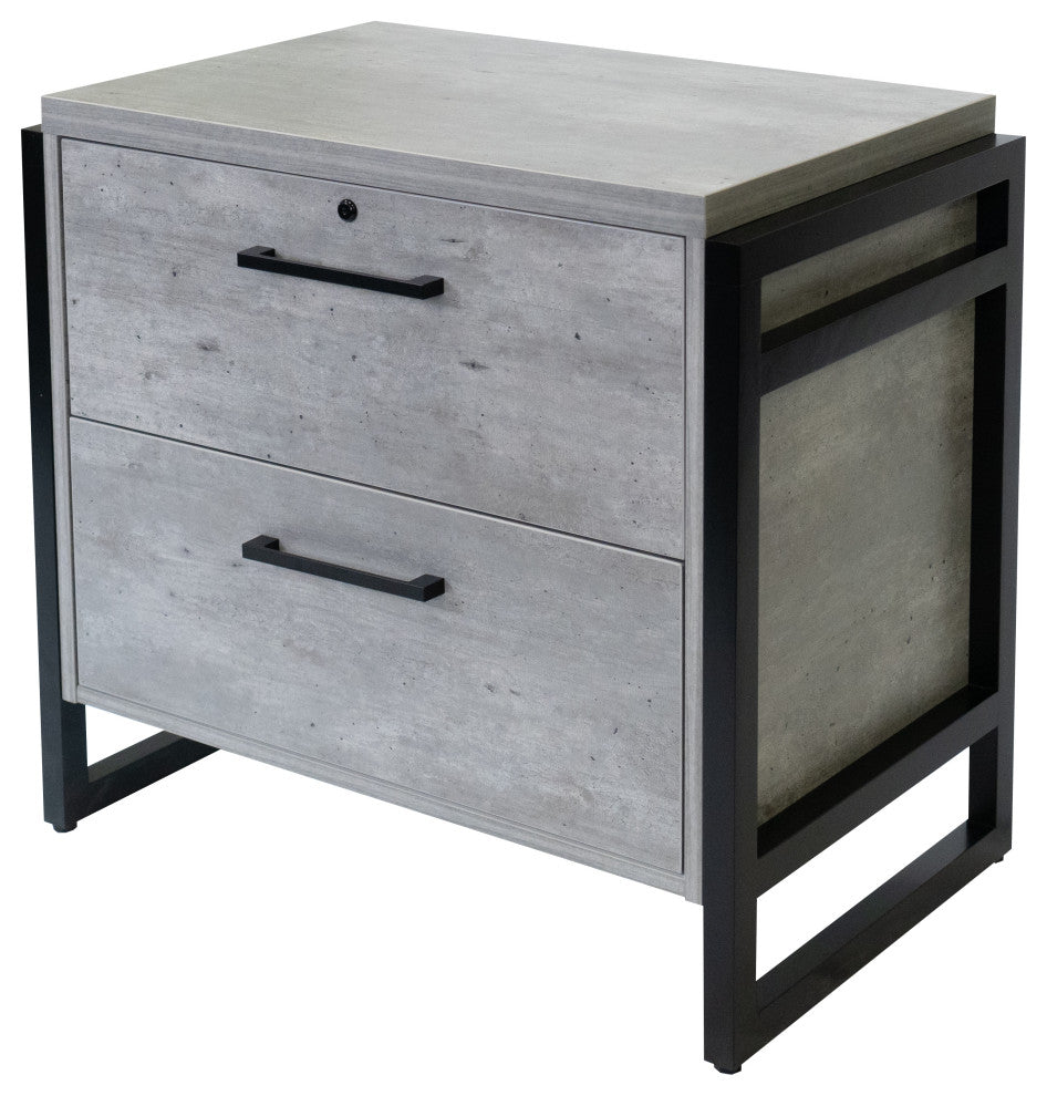 Modern Wood Laminate Lateral File Drawer, Fully Assembled, Concrete Gray