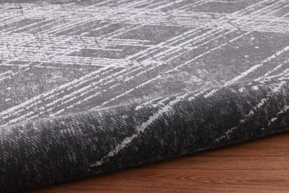 Low-Pile Sidney Charcoal/Ivory Rug, Charcoal, 8'8"x12'