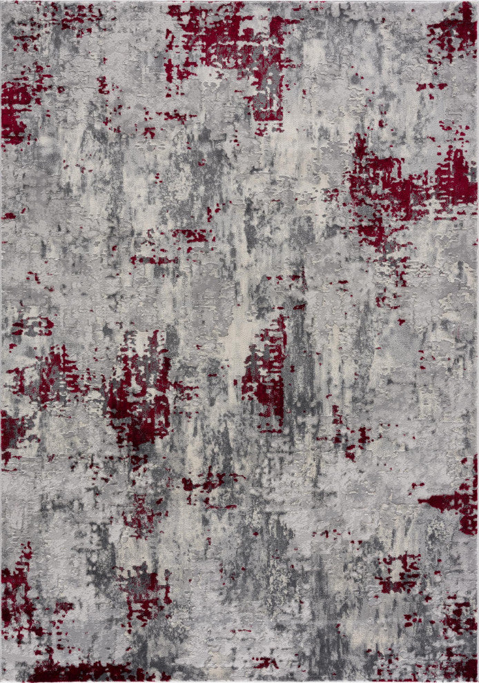 8"x11" Red and Gray Modern Abstract Area Rug