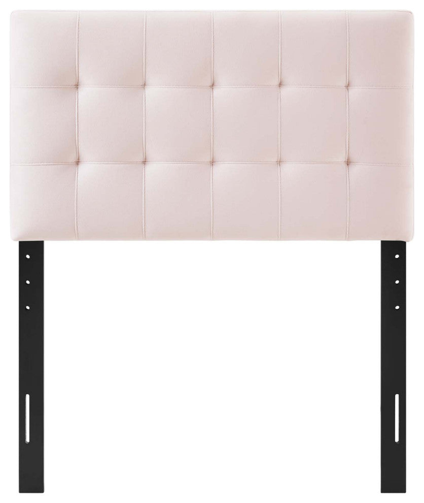 Contemporary Modern Bedroom Twin Size Tufted Headboard, Velvet Fabric, Pink