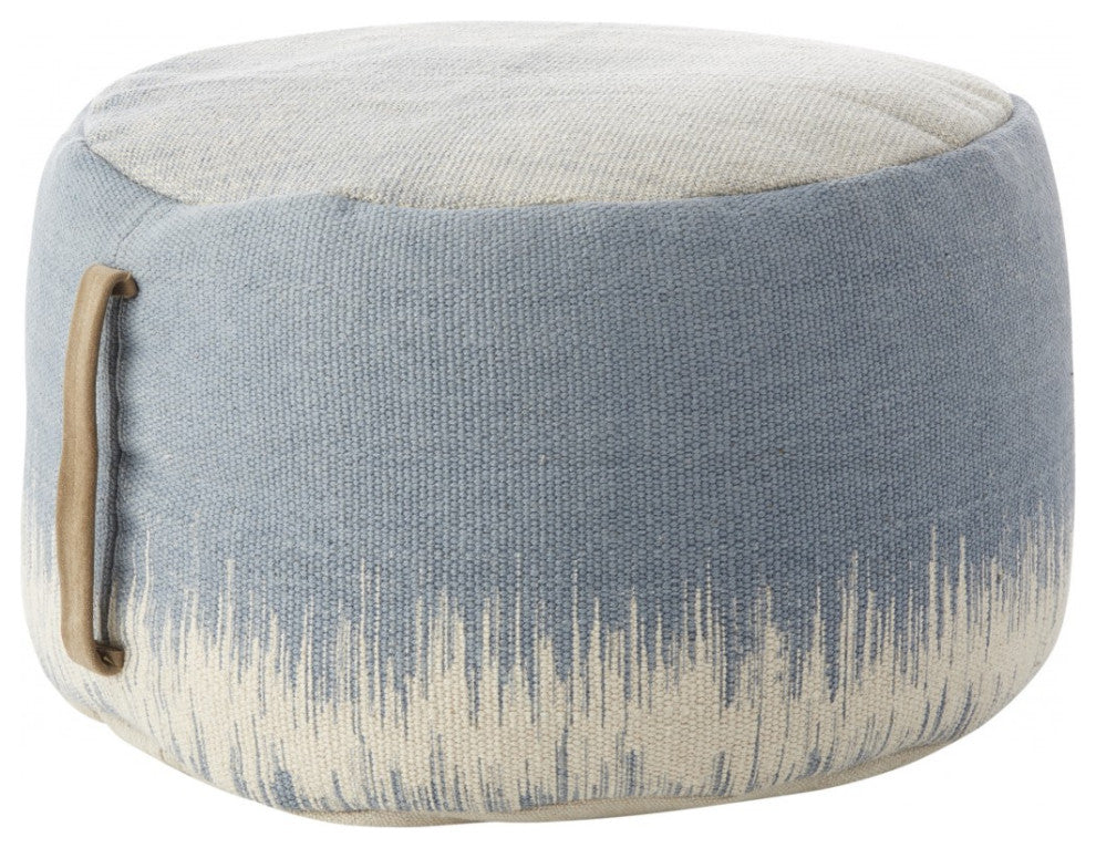 20" Blue and White Round Abstract Pouf Ottoman