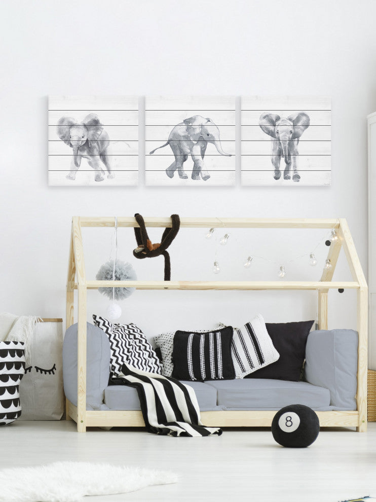 Baby Elephant Walk Triptych, 3-Piece Set, 24x24 Panels