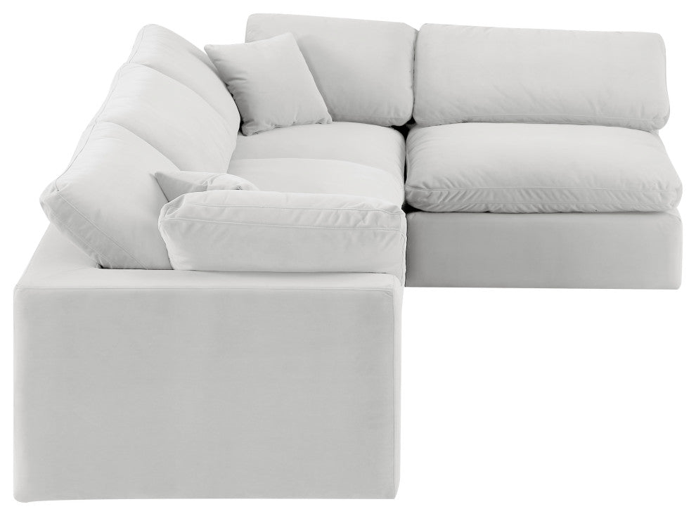 Comfy Upholstered L-Shaped Modular Sectional, Cream, 4-Piece: 2 Armless Chair, 2 Corner Chair, Velvet