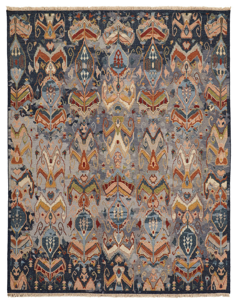 Pierson Transitional Ikat, Blue/Gray/Tan, 8'6"x11'6" Area Rug