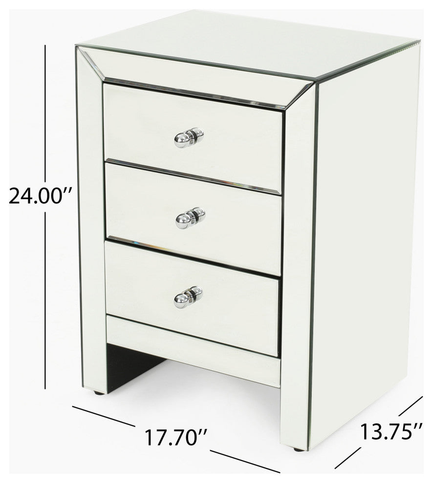 GDF Studio Lucille Mirror Finished 3-Drawer Accent Table